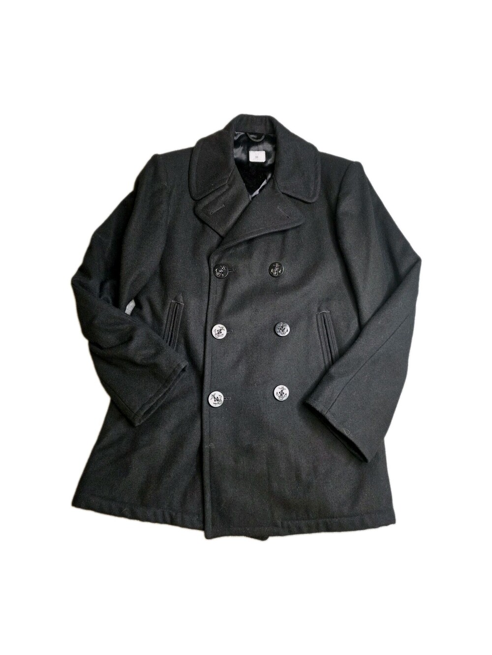 VTG US Navy USN Wool Pea Coat Jacket Black 38R Enlisted Military Issued NSN